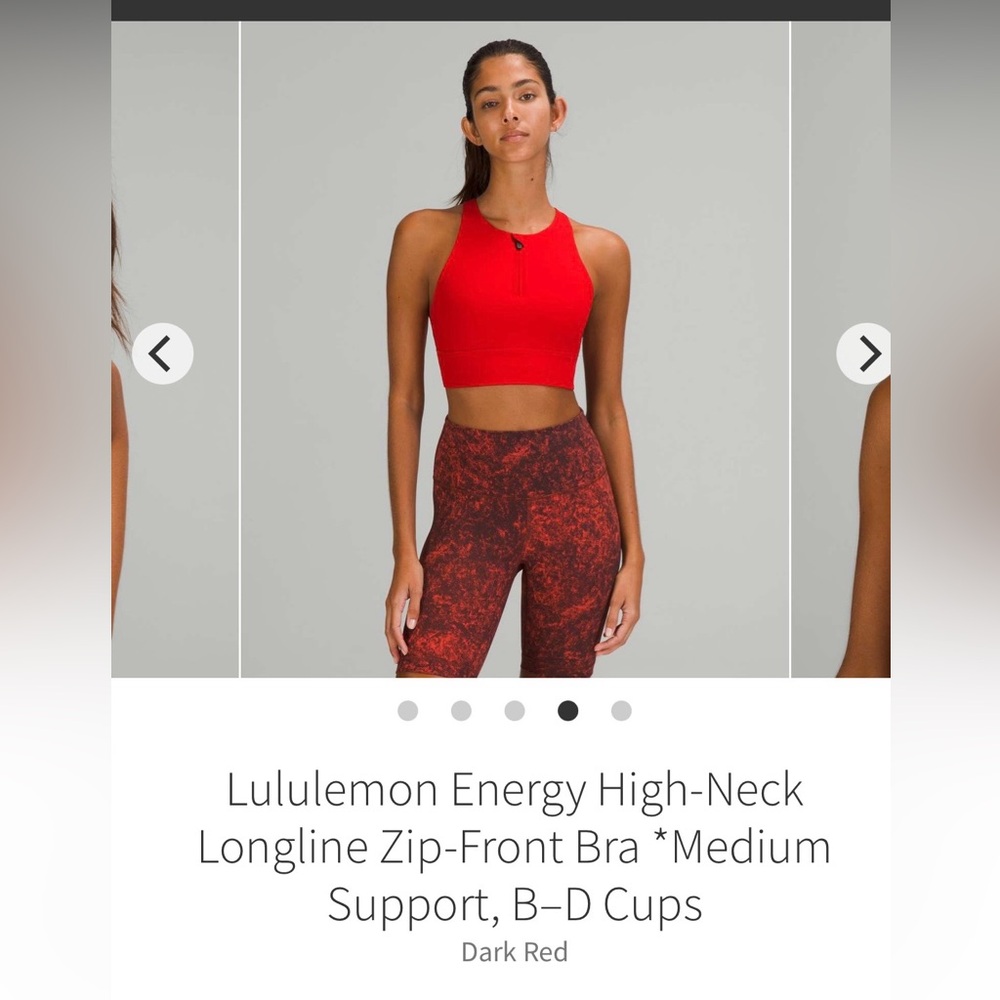 Lululemon size 8 Energy high neck longline zipper front bra
